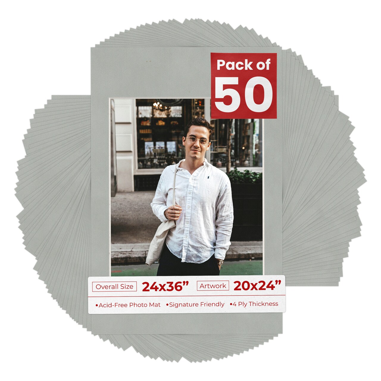 Light Grey Suede Mat Board for 24x36 Frames - Fits 20x24 Photos